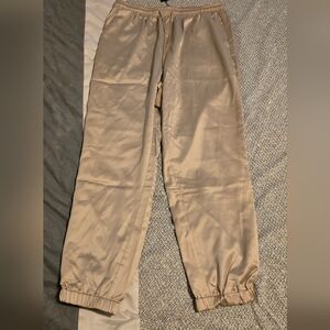 Allegra K Tan Satin Jogger Pants